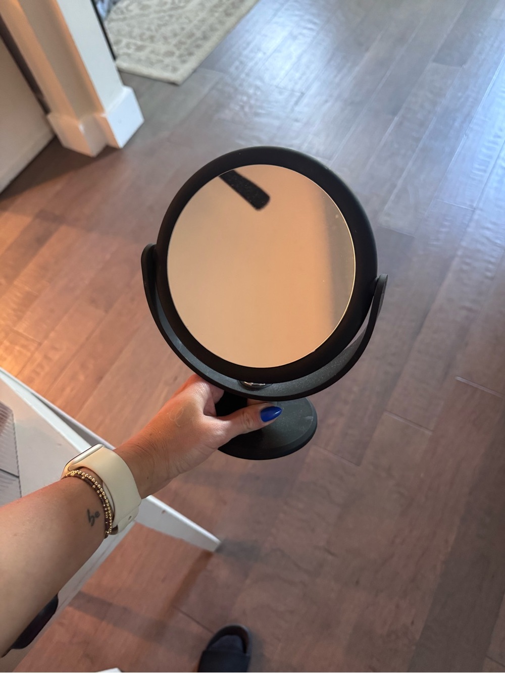 Black Tabletop Vanity Mirror - Compact Home Accent one side zoom, one side reg